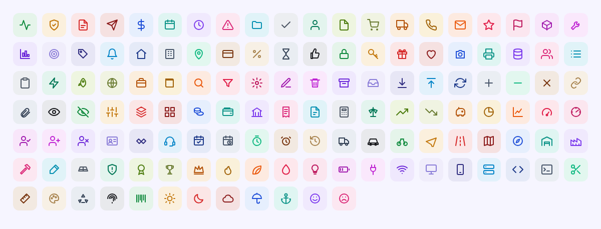 Icônes et couleurs disponibles pour les tuiles