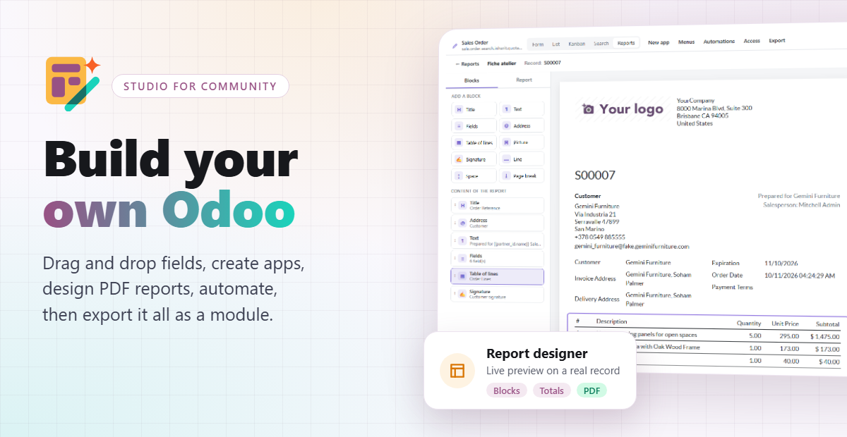 App Studio : le concepteur de rapports PDF dans Odoo Community