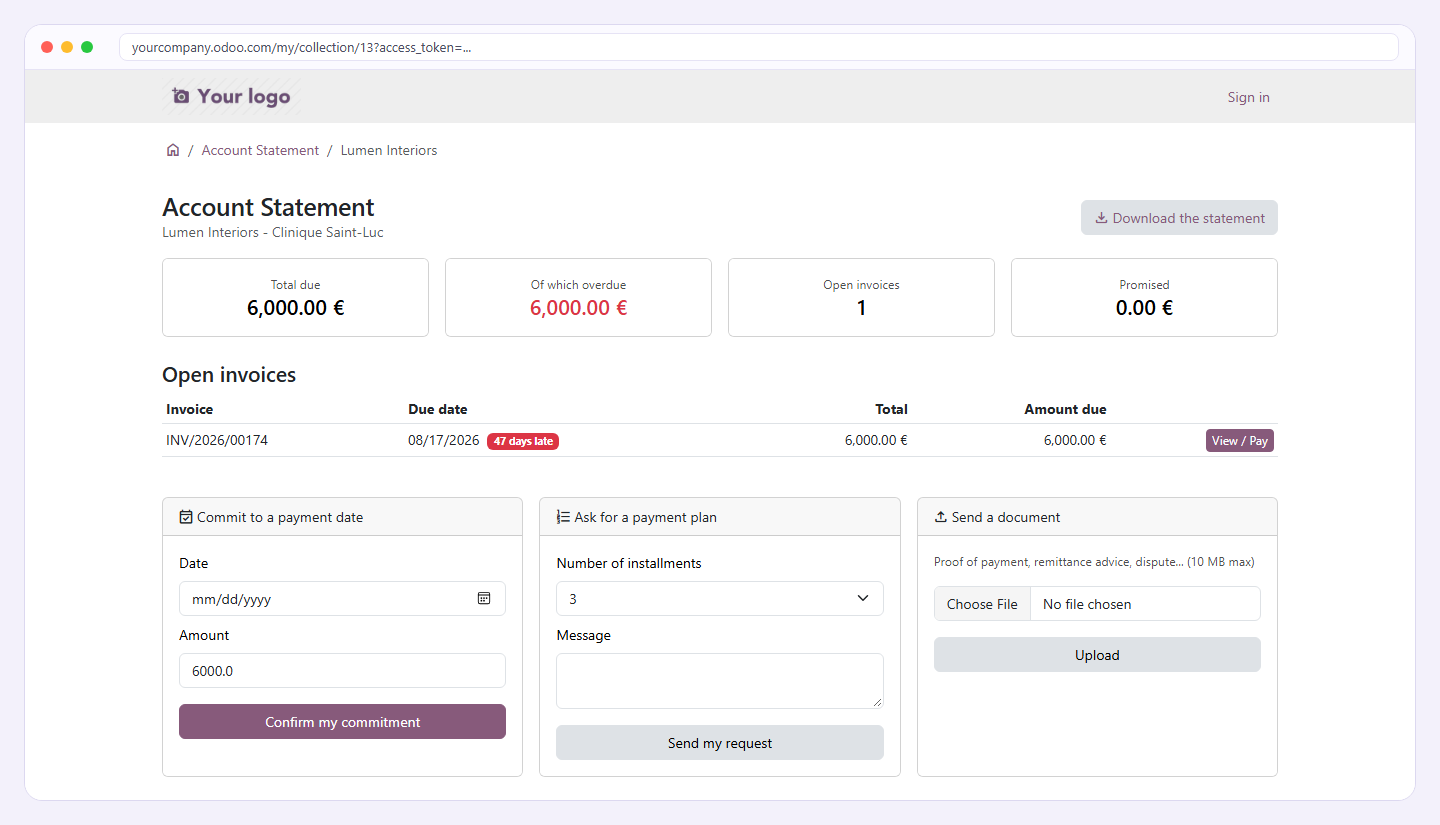 Portail client : relevé de compte, engagement de paiement et demande d'échéancier