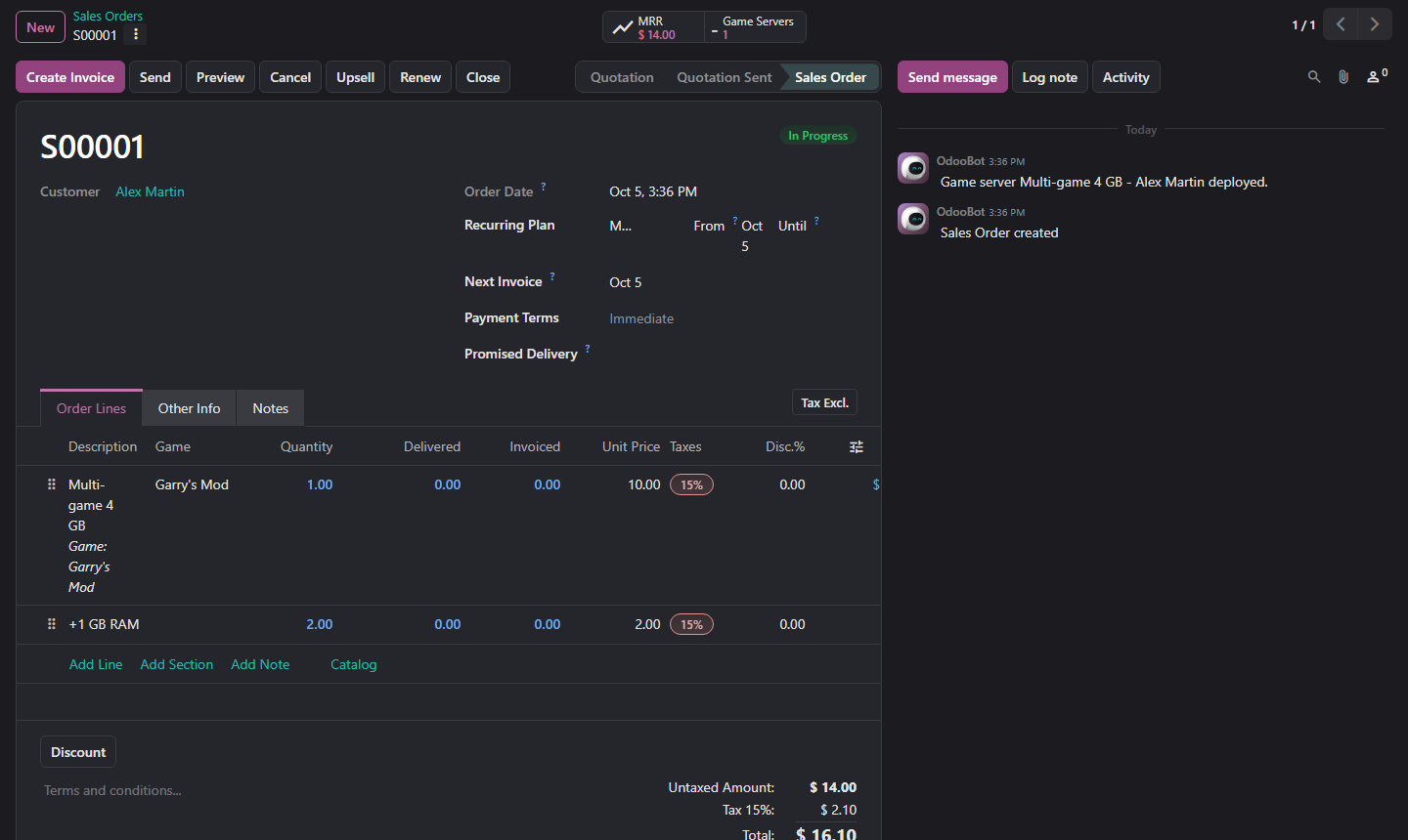 Abonnement Odoo Enterprise avec le bouton Serveurs de jeux